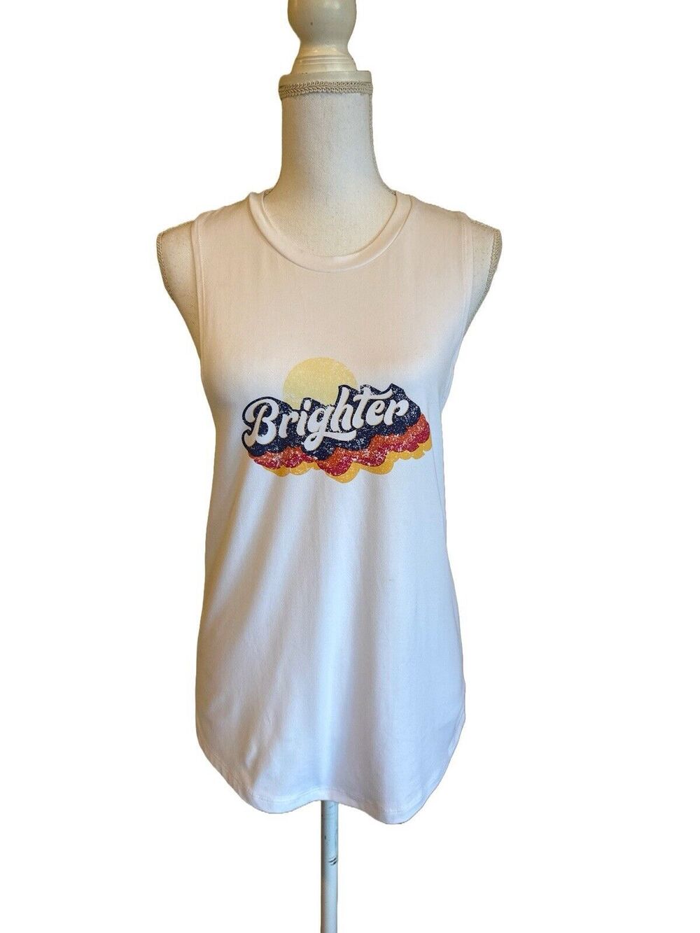 Zyia Active Women's S White Brighter Graphic Print Tank Top Crewneck Sleeveless